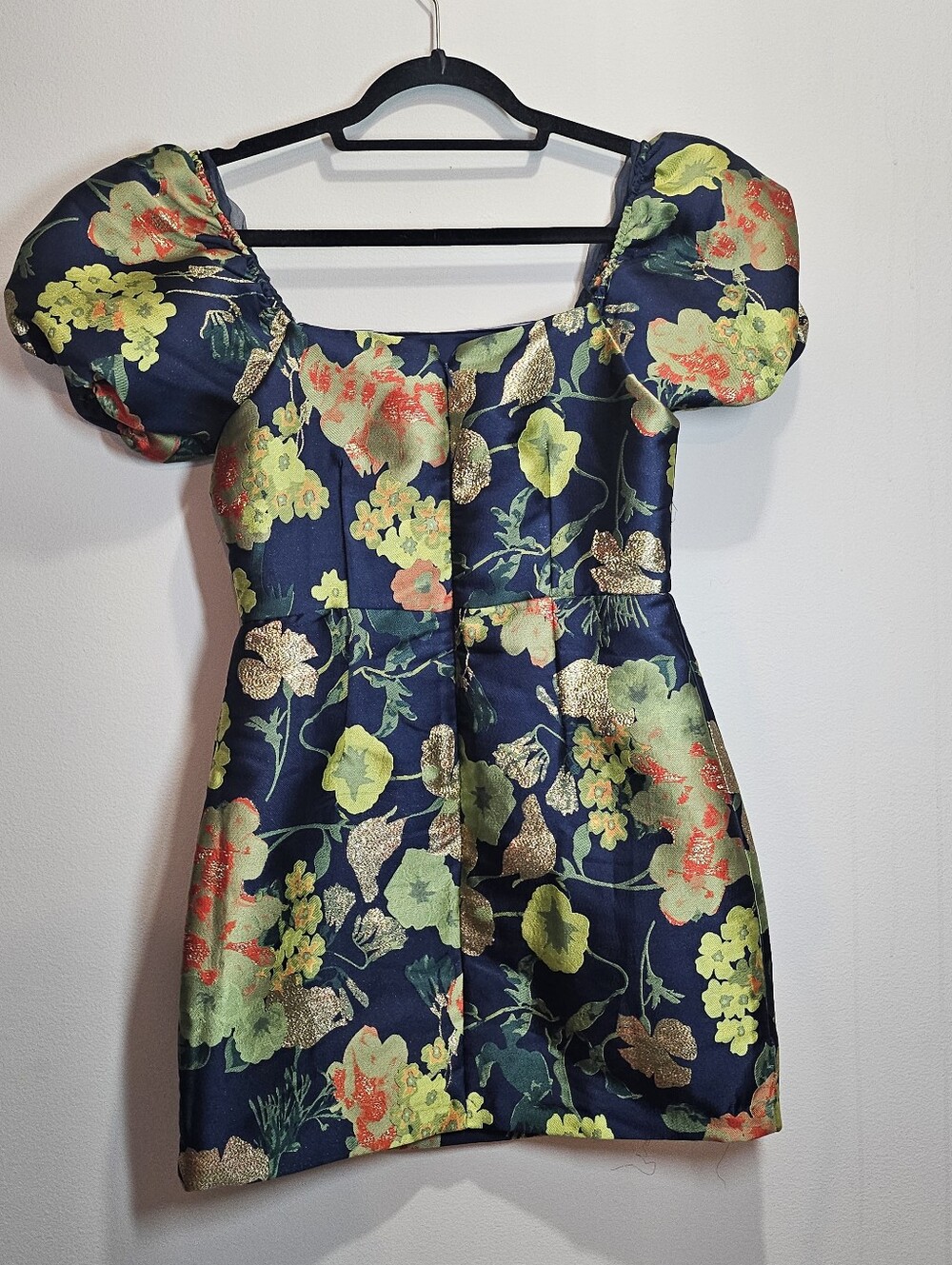 Lulus So Stunning Navy Blue Floral Jacquard Cap Sleeve Mini Dress Sz Small